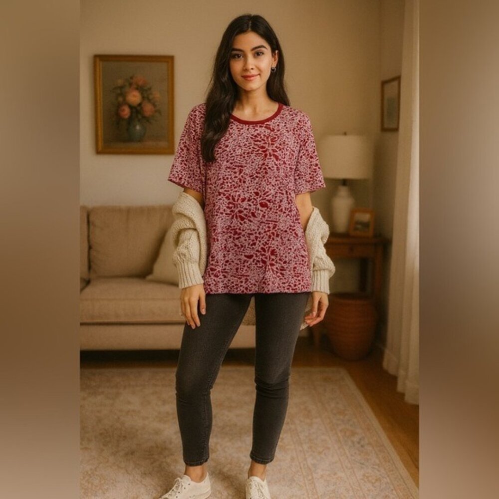 We The Free Free People Teddy Velvet Tee Maroon Short Sleeve Top XS
